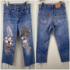 Vintage Reworked orange tab 510 Levi’s jeans, patchwork raw cut hem fits like 24